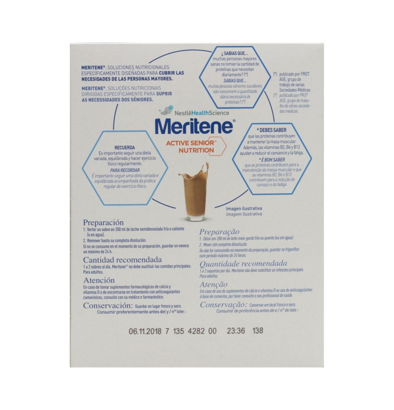 Meritene Fuerza y Vitalidad Batido (15 Sobres 30 g Sabor Cafe Descafeinado) - Nestlé