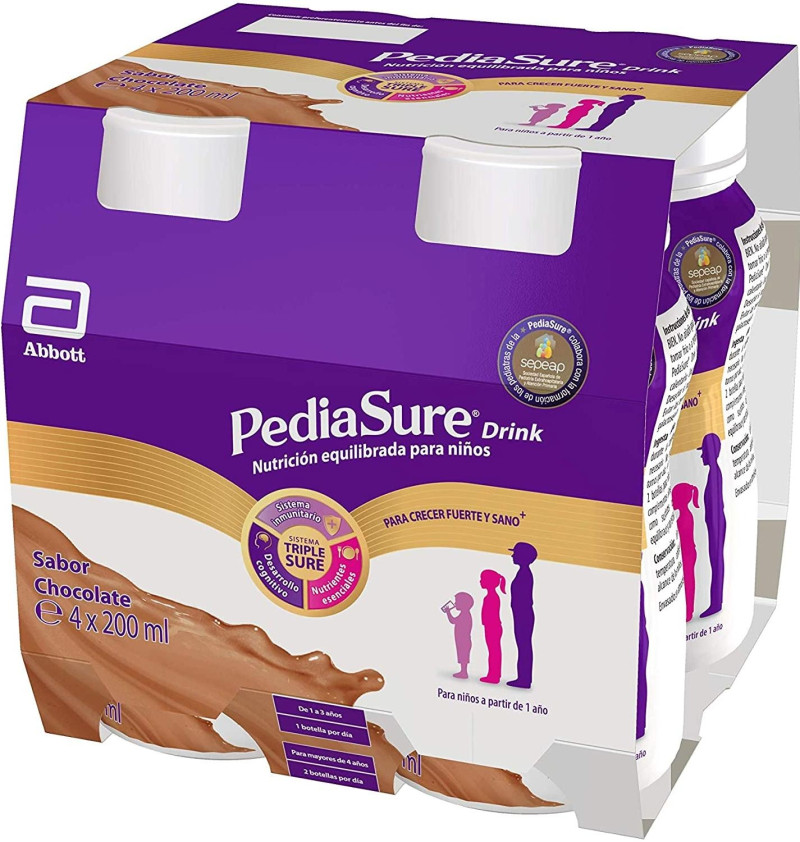 Pediasure Drink, 4 Botellas 200 ml, Sabor Chocolate. - Abbott