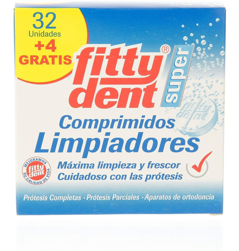 Fittydent Super Comprimidos - Limpieza Protesis Dental (32 + 4 Comprimidos) - Phb