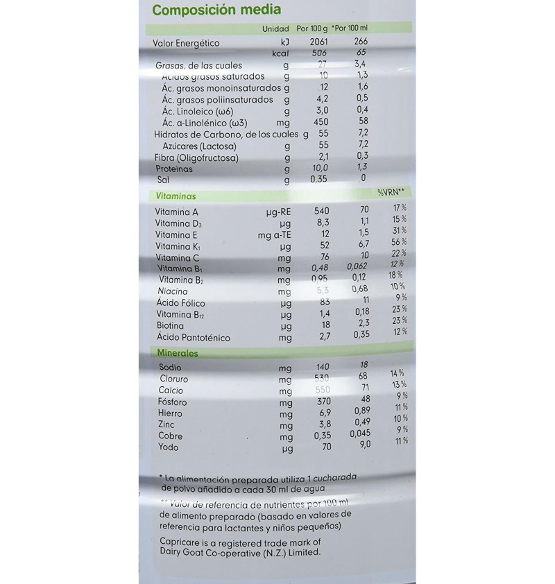 Capricare 3 Leche de Crecimiento Desde 12 Meses - Leche de Cabra (1 Envase 800 g) - Procter&gamble España S.a