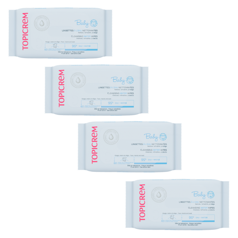 Pack BABY Toallitas Limpiadoras al Agua, 4 x 60 ud. - Topicrem