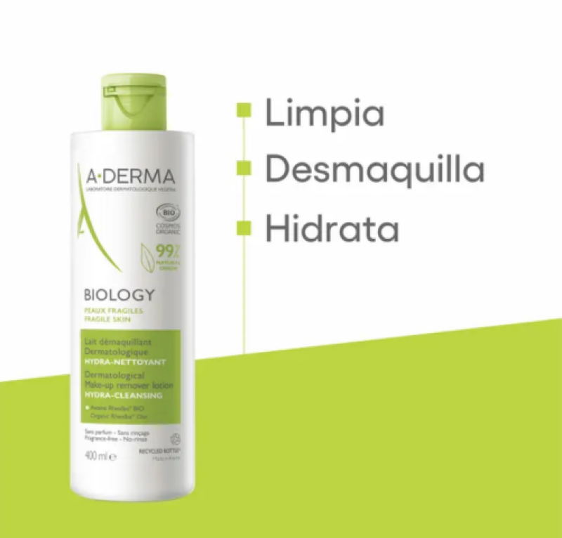 Biology Leche Desmaquillante Hidralimpiadora, 400 ml.- Aderma