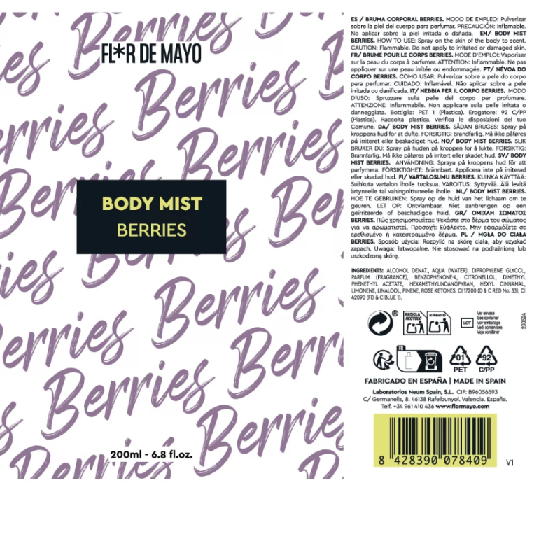 Body Mist Berries, 200 ml. - Flor de Mayo 