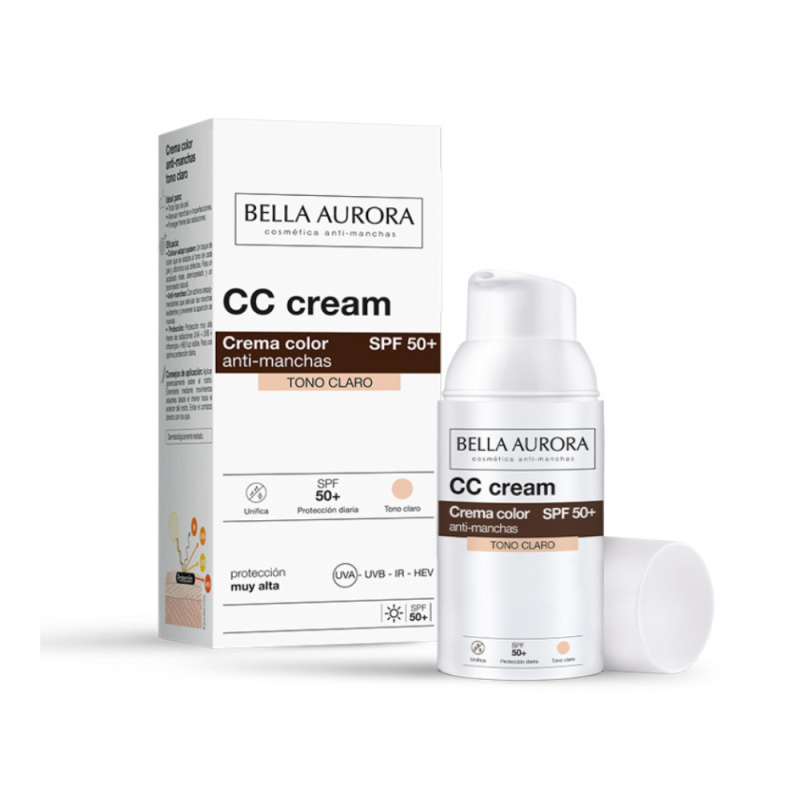 CC Crema Color Anti-manchas SPF 50+ Tono Claro, 30 ml. - Bella Aurora