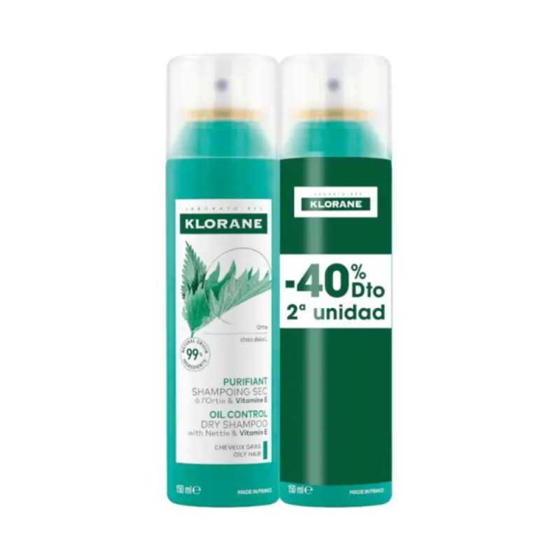 Pack Duo Champú Seco a la Ortiga, 150 ml + 150 ml. - Klorane
