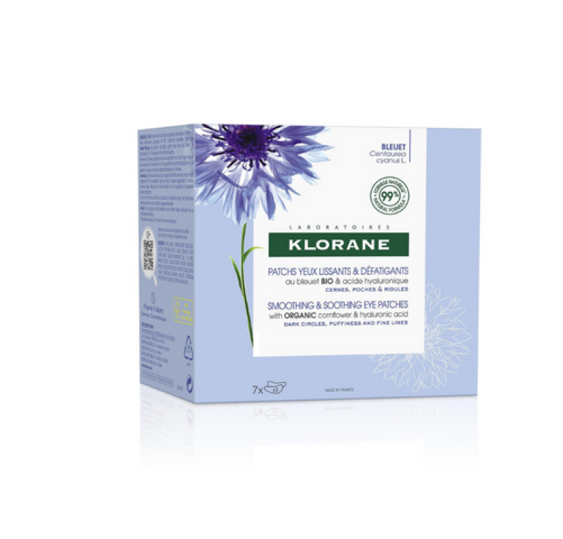 Parches Alisantes Antifatiga al Aciano BIO y Ácido Hialurónico,  7 Sobres x 2 Parches. - Klorane