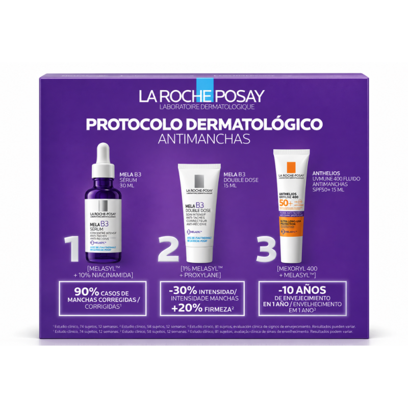 Protocolo Antimanchas: Mela B3 Serun, 30ml + Mela B3 Double Dose, 15ml + Anthelios Uvmune 400 Fluido Antimanchas SPF50+, 15ml. - La Roche Posay 