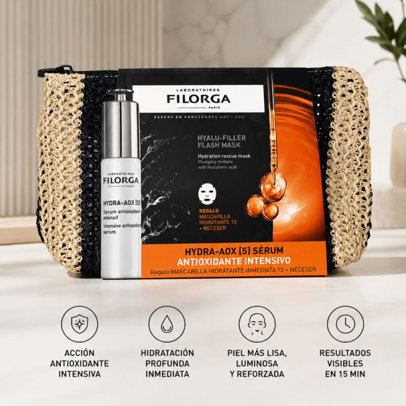 Pack Filorga Neceser Hydra AOX Serum 30ml + Hyalu Filler Flash Mask de Regalo. -Filorga