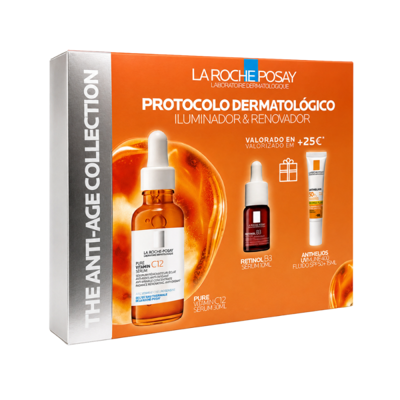 Protocolo Iluminador & Renovador: Pure Vitamin C12 Serum, 30ml + Retinol B3 Serum, 10ml + Anthelios UVmune 400 Fluido SPF50+, 15ml. - La Roche Posay 
