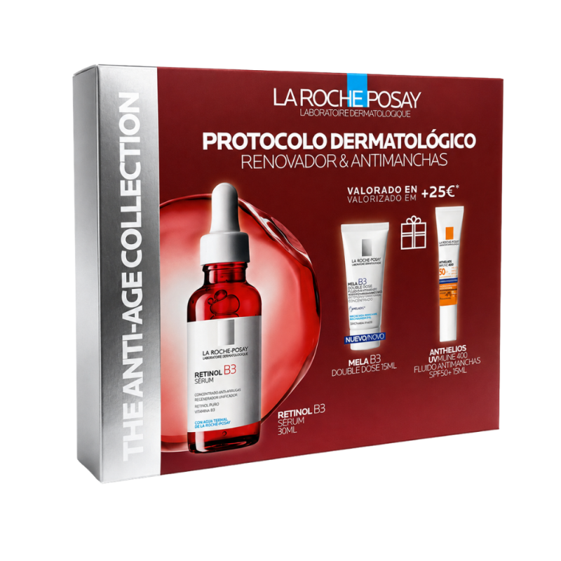 Protocolo Renovar & Antimanchas : Retinol B3 Serum, 30ml + Mela B3 Doble Dose, 15ml + Anthelios UVmune 400 Fluido Antimanchas SPF50+, 15ml. - La Roche Posay 