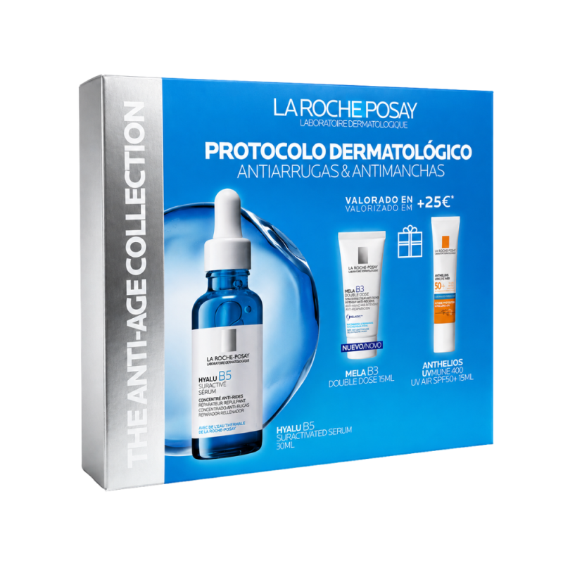 Protocolo Antiarrugas & Antimanchas : Hyalu B5 Suractivated , 30ml + Mela B3 Doble Dose, 15ml + Anthelios UVair SPF50+, 15ml. - La Roche Posay 