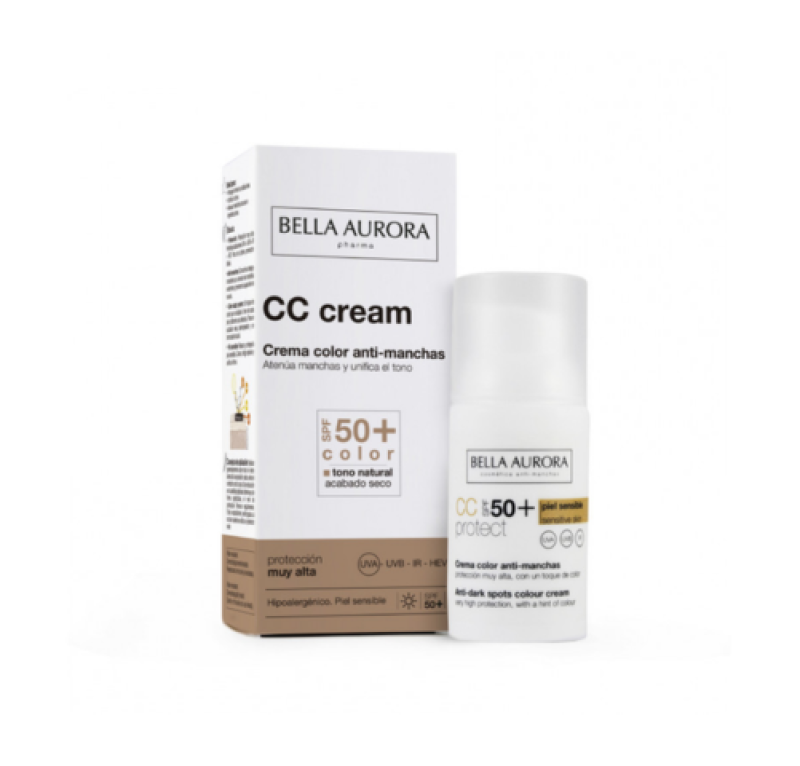 Cc Cream Anti - Manchas spf50+ para Piel Sensible, 30 ml - Bella Aurora Labs
