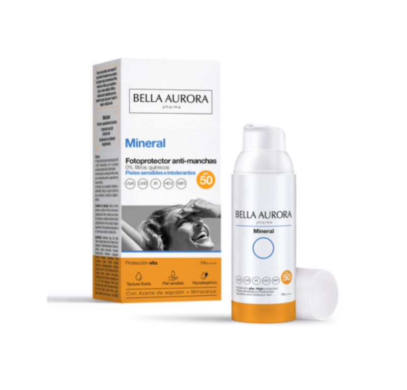 Fotoprotector Anti-manchas Mineral SPF50+, 50 ml. - Bella Aurora Labs