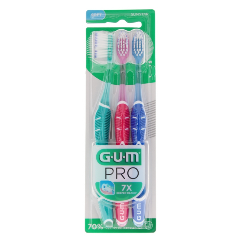 GUM Pro Trío  Cepillo De Dientes, Dureza Suave, 3 ud. - Sunstar