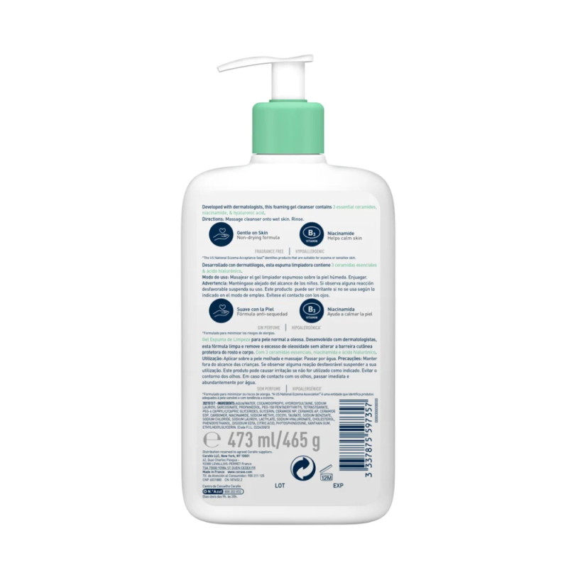 Gel Limpiador Espumoso, 473 ml. - CeraVe