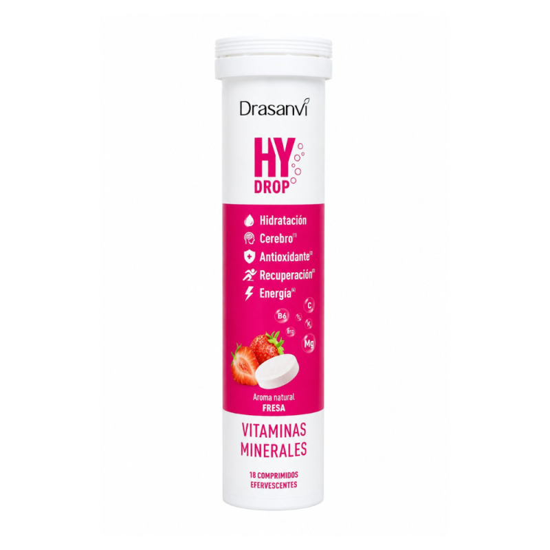 HY DROP Vitaminas y Minerales Fresa, 18 Comprimidos Efervescentes. - Drasanvi