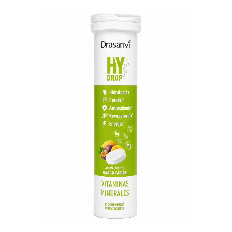 HY DROP Vitaminas y Minerales Mango Pasión, 18 Comprimidos Efervescentes. - Drasanvi