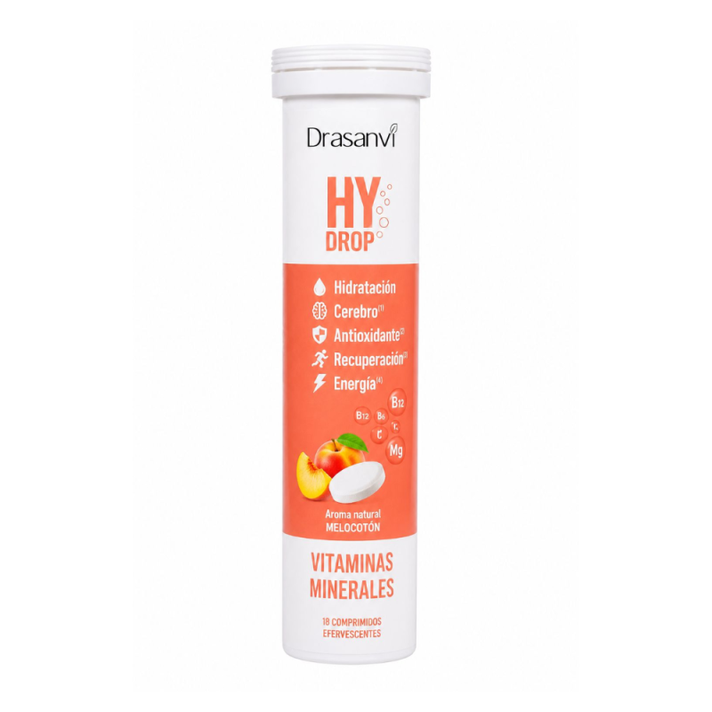 HY DROP Vitaminas y Minerales Melocotón, 18 Comprimidos Efervescentes. - Drasanvi