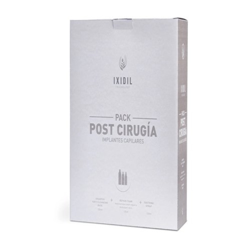 IXIDIL Pack Post Cirugía, Champú Base Limpiadora Suave, 250 ml + Espuma Reparadora del Cuero Cabelludo, 125 ml + Spray Calmante Capilar, 125. - Ixidil