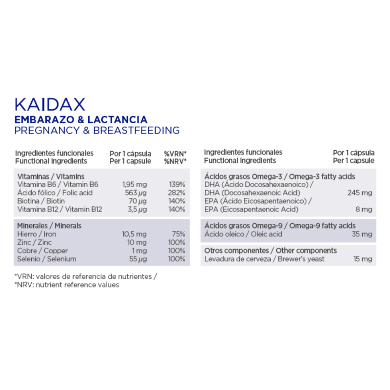 KAIDAX Embarazo & Lactancia Cápsulas, 60 ud. - Topicrem