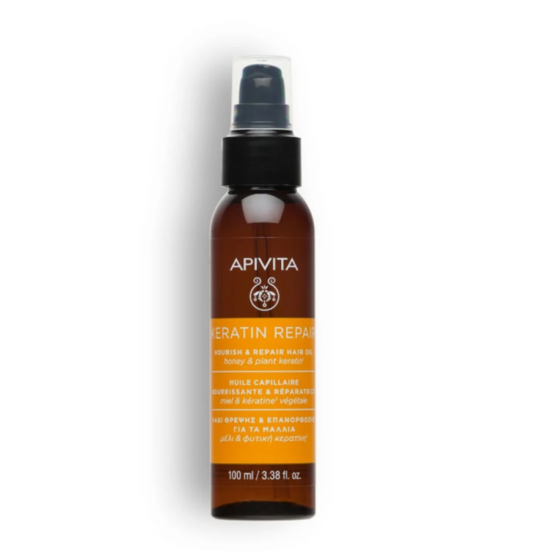 Keratin Repair Aceite Capilar Nutritivo y Reparador con Miel y Queratina Vegetal, 150 ml. - Apivita