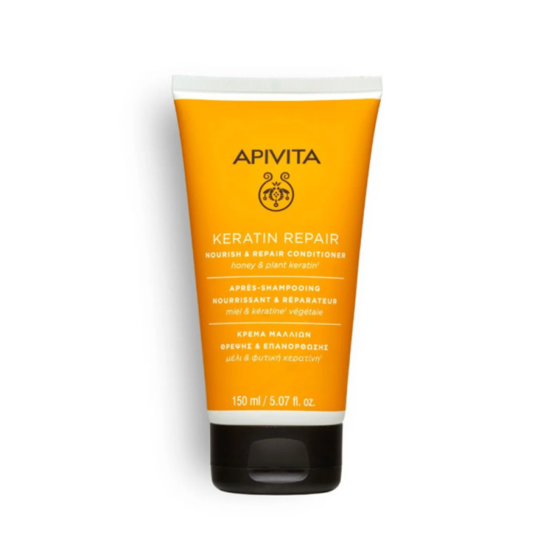 keratin Repair Acondicionador Nutritivo y Reparador para Cabello Seco y Dañado con Miel y Queratina Vegetal, 150 ml. - Apivita