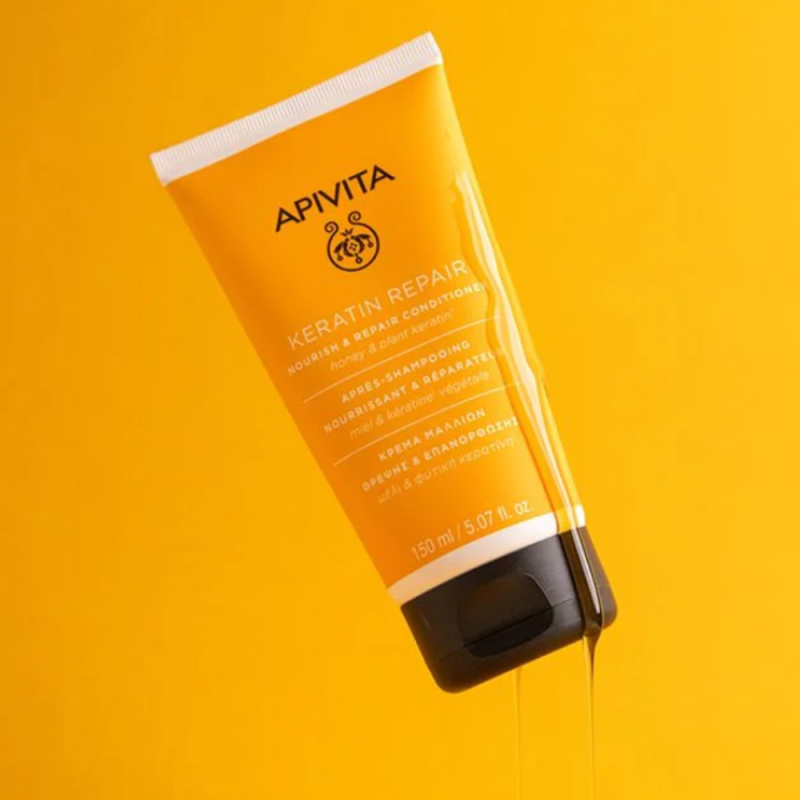 keratin Repair Acondicionador Nutritivo y Reparador para Cabello Seco y Dañado con Miel y Queratina Vegetal, 150 ml. - Apivita