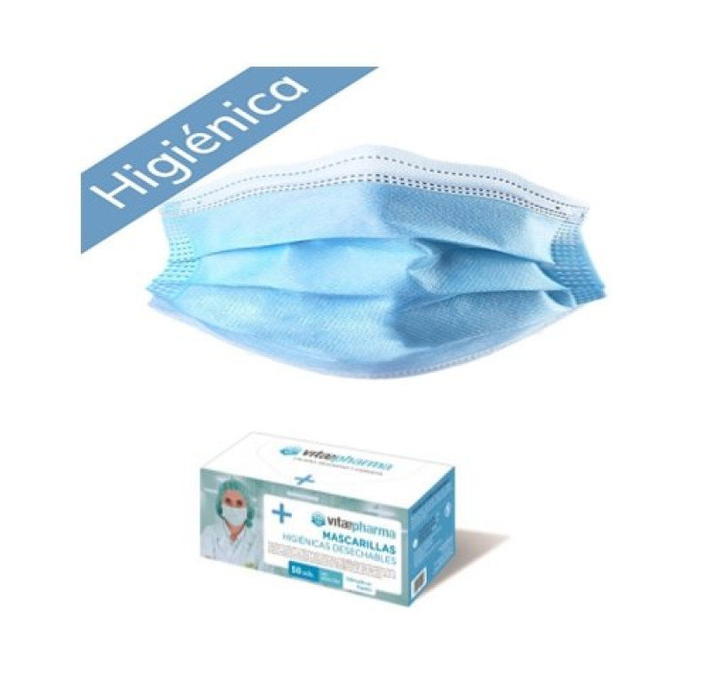 Mascarilla Higiénica Desechable Adulto Sin Bolsa, 50 Unidades. - Vitae Pharma