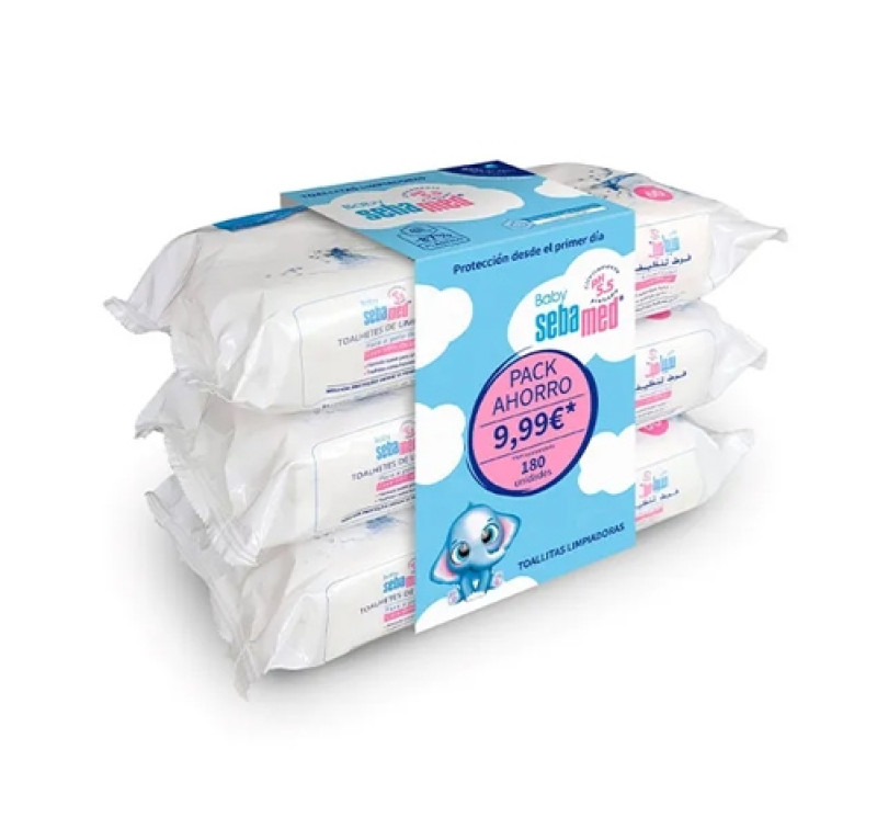 Pack Baby Sebamed Toallitas Limpiadora, 99% agua, 3 x 60 ud. - Perrigo 