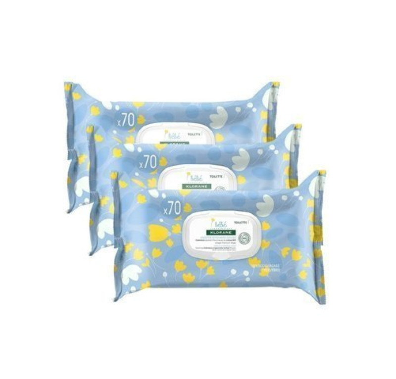 Trío Toallitas Limpiadoras Suave, 3 x 70 ud. - Klorane