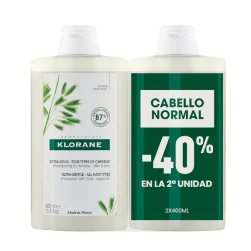Pack Duo Champú a la Leche de Avena, 400 ml + 400 ml. - Klorane