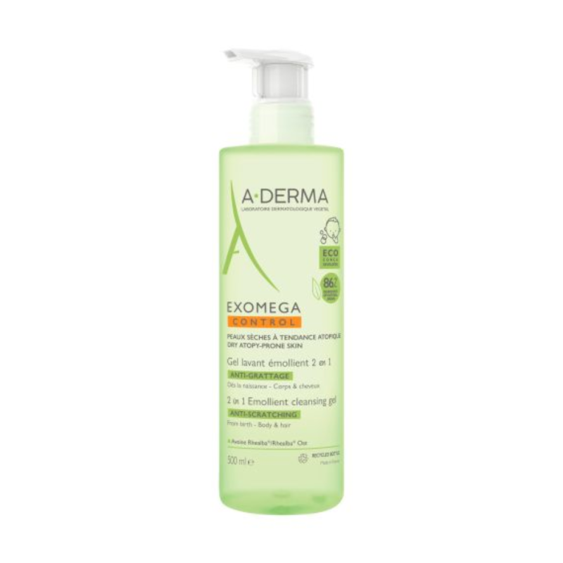 Pack Exomega Control Gel limpiador Emoliente 2 en 1 Anti-irritación, 500 ml. - A-Derma
