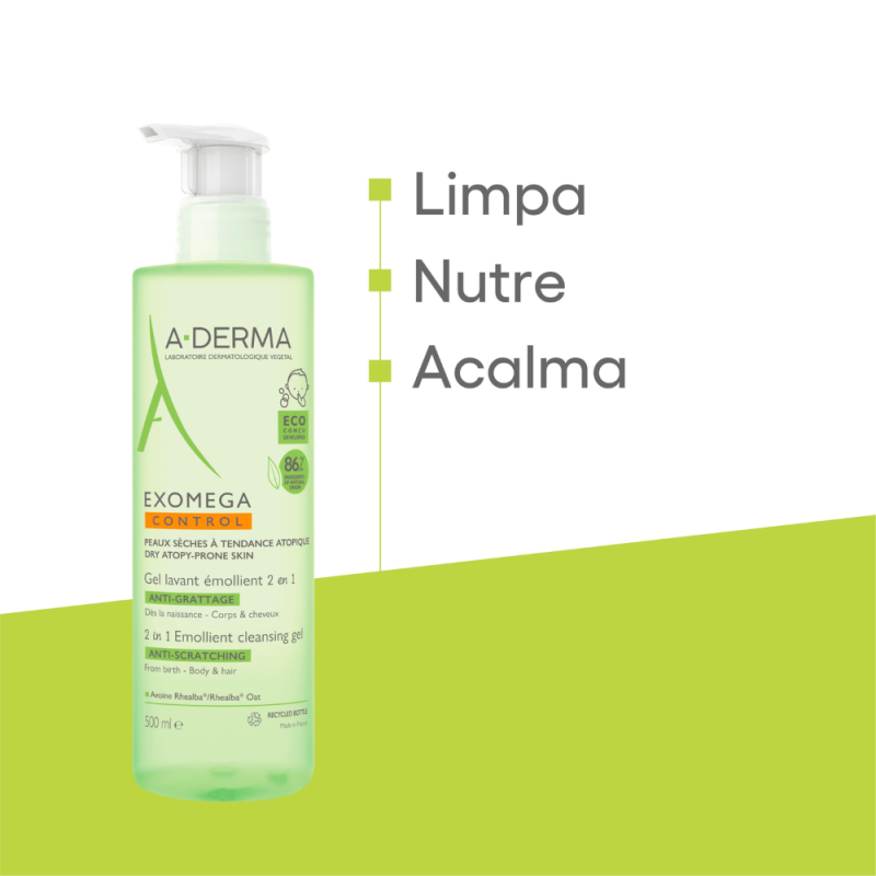Pack Exomega Control Gel limpiador Emoliente 2 en 1 Anti-irritación, 500 ml. - A-Derma
