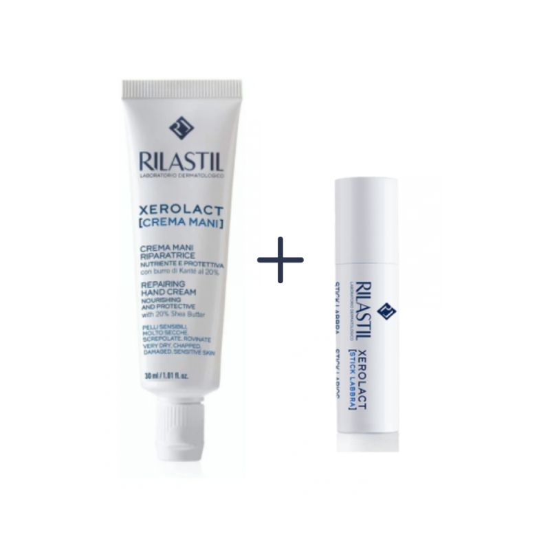 PACK Siempre en el Bolso, Xerolact Crema de Manos, 30 ml + Xerolact Stick Labios, 4.8 g. - Rilastil