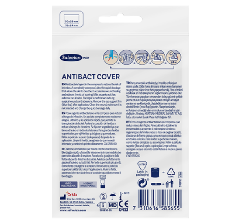 Salvelox Med Antibact Cover Apósito 76 x 54 mm, 5 ud. - Orkla