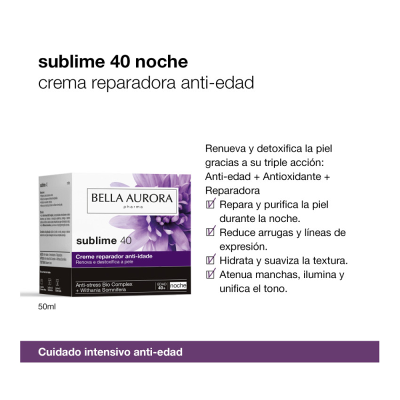 Sublime 40 Noche Crema Antioxidante Anti - Edad, 50 ml - Bella Aurora Labs