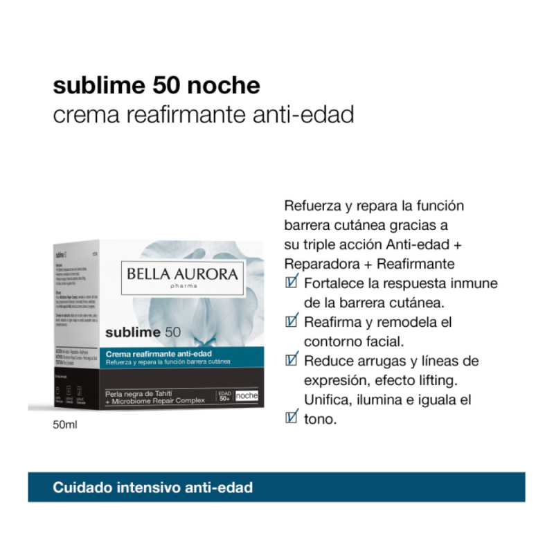 Sublime 50 Noche Crema Reafirmante Anti - Edad, 50 ml - Bella Aurora Labs