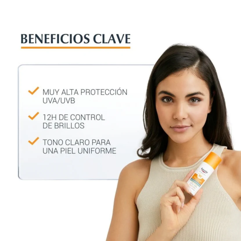 Sun Face Oil Control Crema con Color Tono Claro FPS50+, 50 ml. - Eucerin