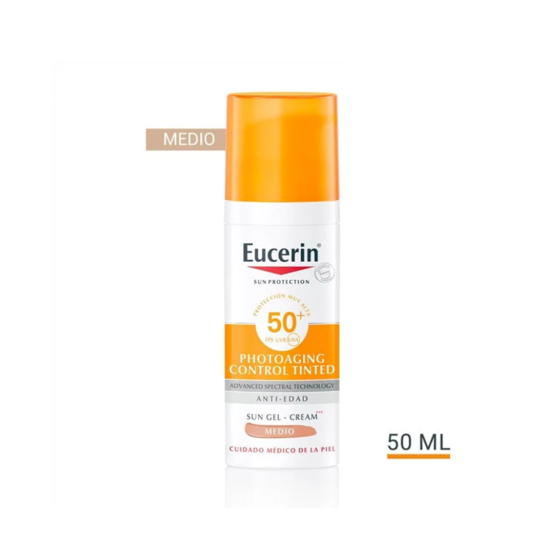 Sun Face Photoaging Control Fluido FPS50+ con Color Medio, 50 ml. - Eucerin