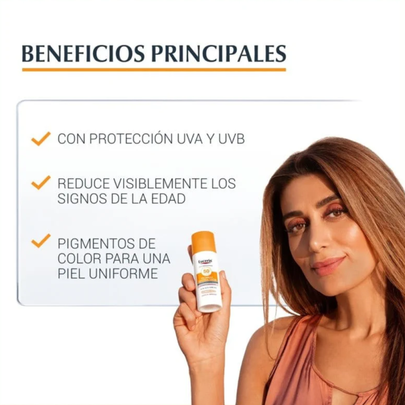Sun Face Photoaging Control Fluido FPS50+ con Color Medio, 50 ml. - Eucerin