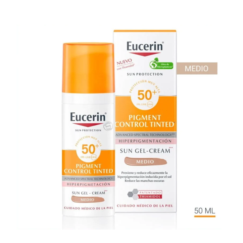 Sun Face Pigment Control Fluido con Color Tono Medio FPS50+, 50 ml. - Eucerin