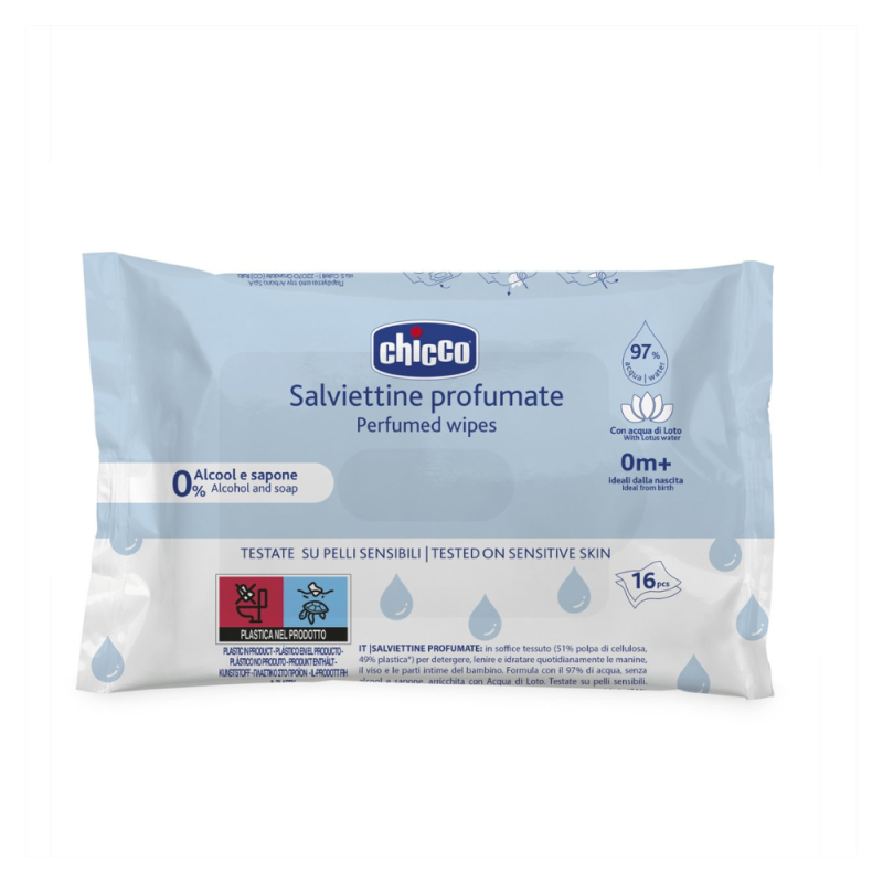 Toallitas Húmedas Perfumadas Cara, Manos y Pañal 16 pcs . - Chicco