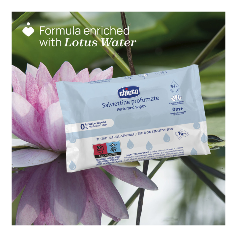 Toallitas Húmedas Perfumadas Cara, Manos y Pañal 16 pcs . - Chicco