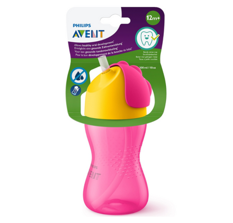Vaso Con Pajita Flixible Rosa + 12 Meses, 300 ml. - Philips Avent